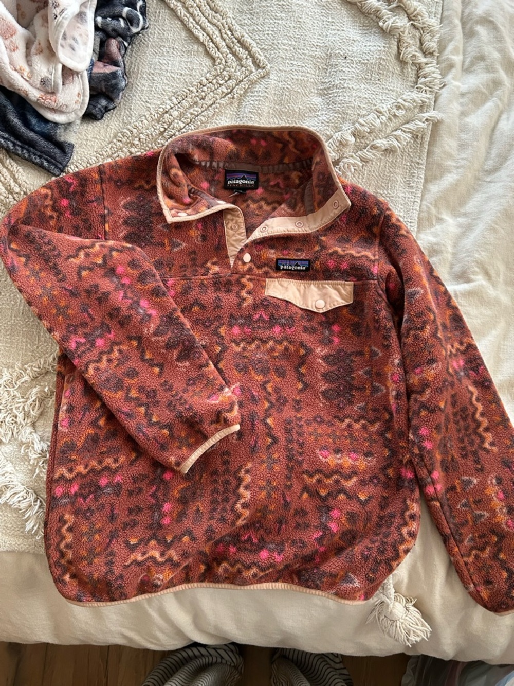 Patagonia Synchilla Fleece Jacket in Brown with Pink and Orange Accents